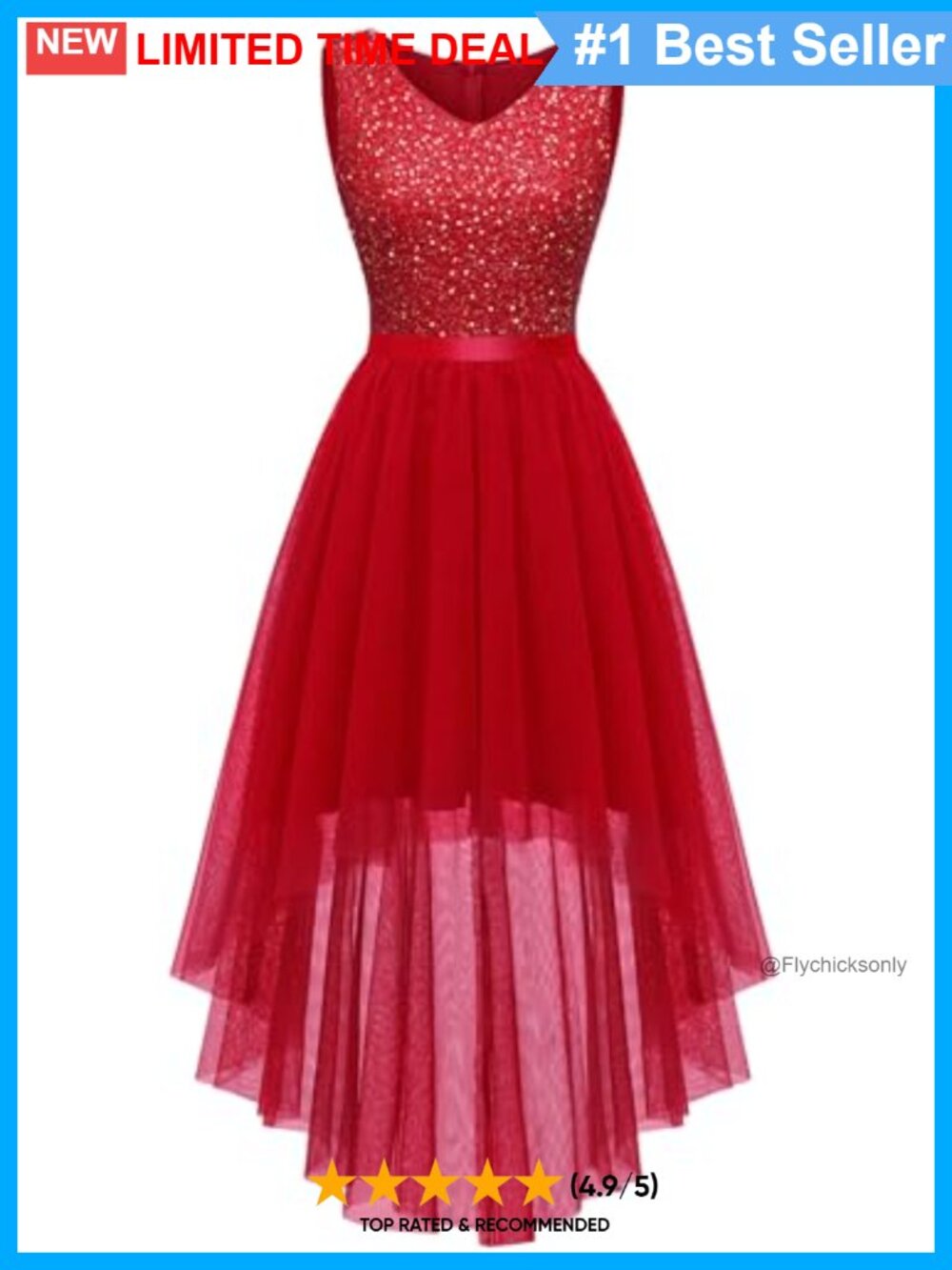 Sequin High Low Prom Cocktail Dress V Neck Sleeveless A Line